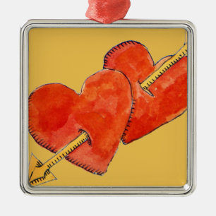 Ornamento De Metal Dois corações - seta 2011