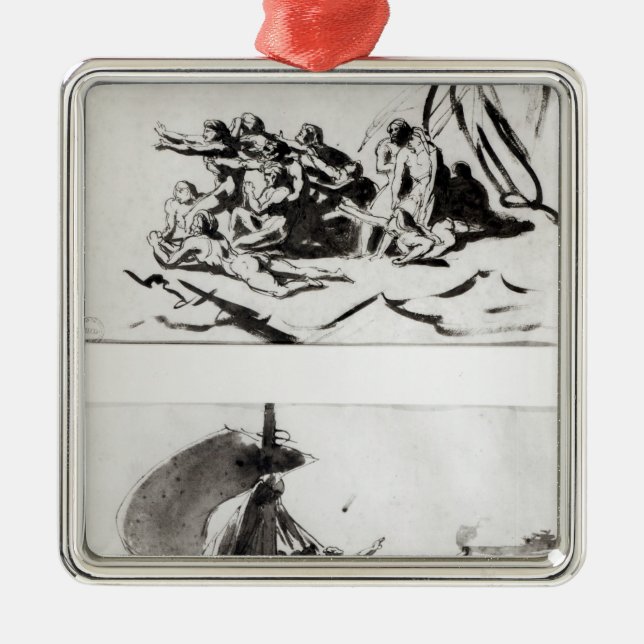 Ornamento De Metal Dois esboços para a jangada do Medusa, c.1819 (Frente)