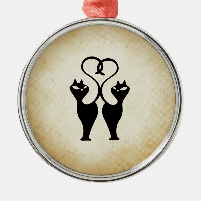 Ornamento De Metal Dois Gatos Silhouette (Frente)