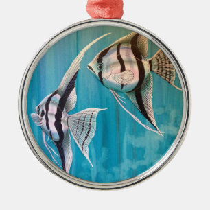Ornamento De Metal Dois peixes do anjo com de prata e o preto e o