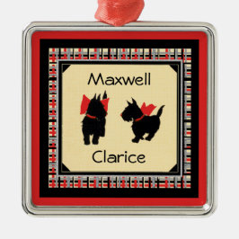 Ornamento De Metal Dois Scottie Dog, Scottish Terrier Personalize