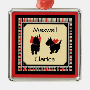 Ornamento De Metal Dois Scottie Dog, Scottish Terrier Personalize