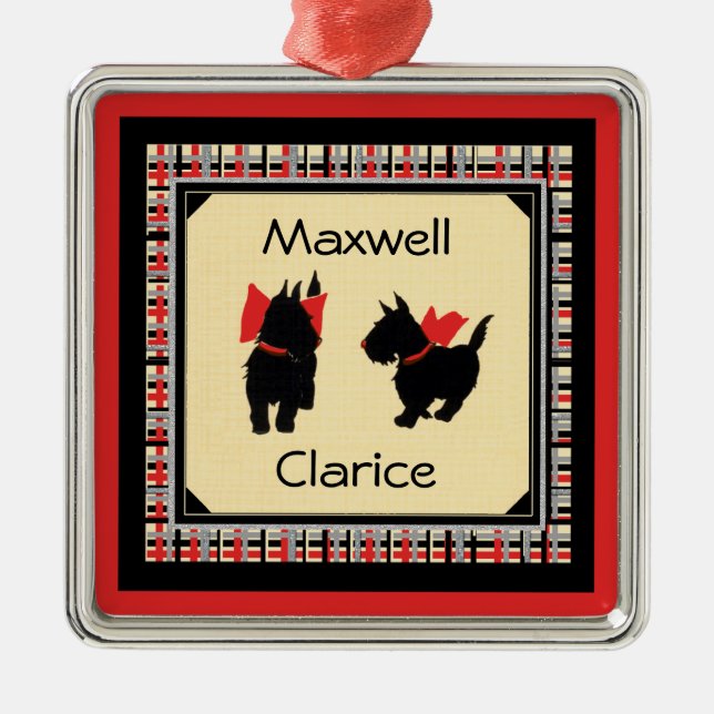 Ornamento De Metal Dois Scottie Dog, Scottish Terrier Personalize (Frente)