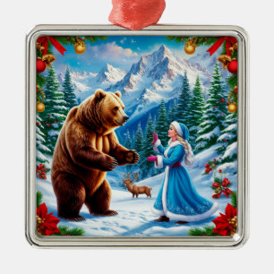 Ornamento De Metal Donzela de Neve Encantando Cena de Inverno