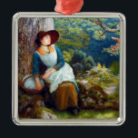 Ornamento De Metal Dormindo na floresta (por Arthur Hughes)<br><div class="desc">Este design apresenta arte do pintor inglês Arthur Hughes (1832-1915). Mostra uma mulher dormindo contra o tronco de um carvalho largo. Ela está descansando em uma floresta remota, onde não há ninguém por perto para incomodá-la. Ela tem uma cesta de madeira na mão enquanto dorme: talvez ela tenha coletado cogumelos...</div>