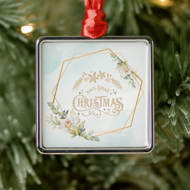 Ornamento De Metal Dourado, Floral, Natal Casado (Árvore)