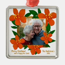 Ornamento De Metal Dourado Natal Floral Vermelho Moderno