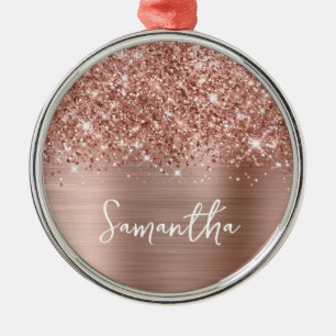 Ornamento De Metal Dourado Rosa Espelhado Glam Nome