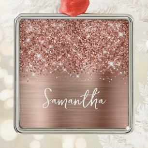 Ornamento De Metal Dourado Rosa Espelhado Glam Nome