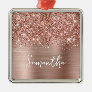 Ornamento De Metal Dourado Rosa Espelhado Glam Nome