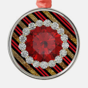 Ornamento De Metal Dourado Vermelho e Preto Falsa Ruby & Diamantes