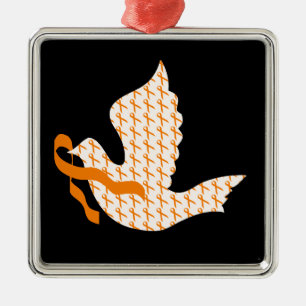 Ornamento De Metal Dove of Hope Orange Ribbon - Leucemia