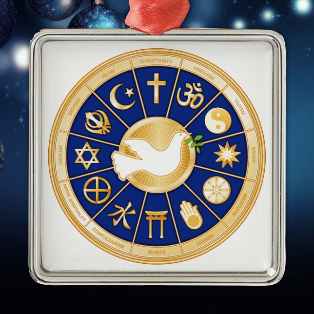 Ornamento De Metal Dove of Peace ( The mandala highlights twelve religions that express the global diversity of spiritual beliefs.)