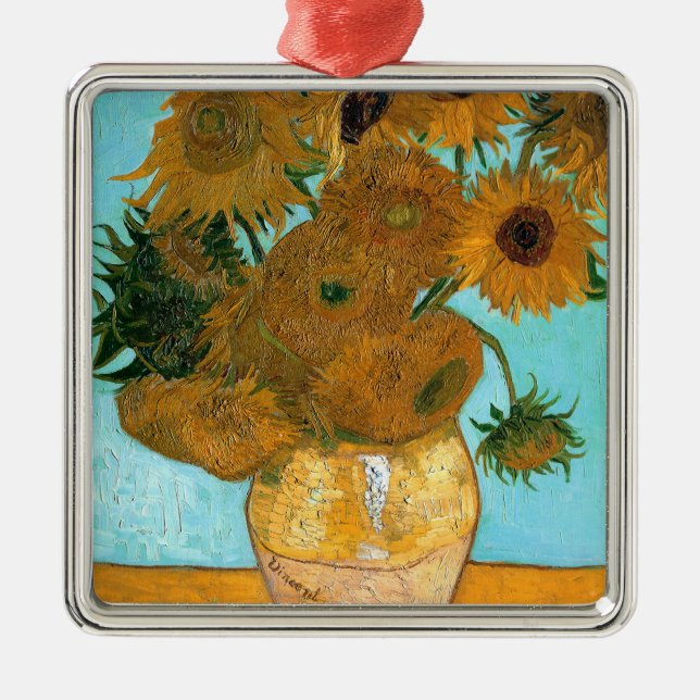 Ornamento De Metal Doze girassóis em um vaso (pintura em vida estátic (Frente)