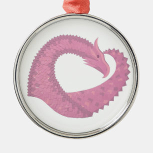 Ornamento De Metal Dragão cor-de-rosa em branco