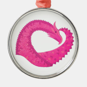 Ornamento De Metal Dragão-coração rosa-quente em branco