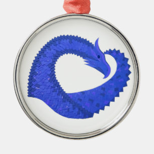 Ornamento De Metal Dragão de coração azul sobre branco