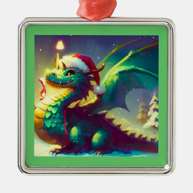 Ornamento De Metal Dragão de Natal 3 (Frente)