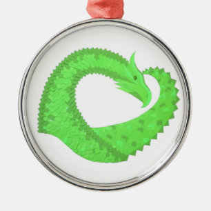 Ornamento De Metal Dragão do coração do verde limão em branco