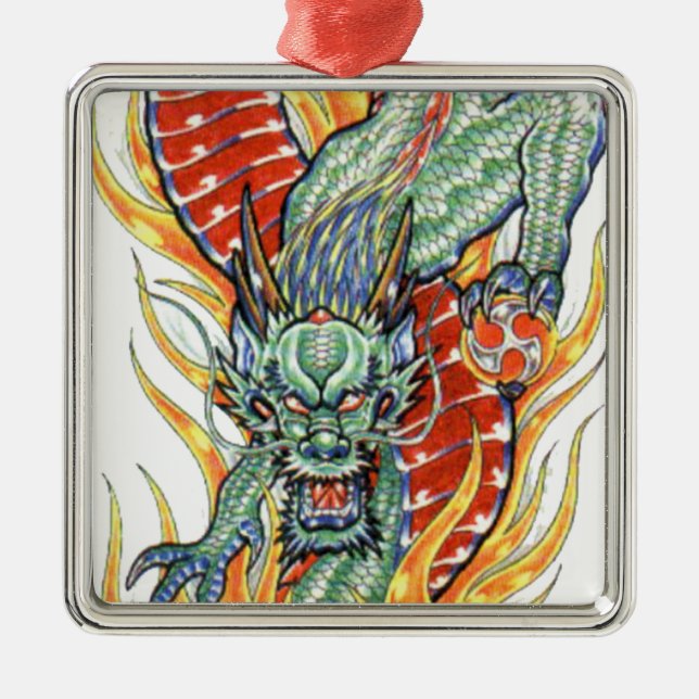 Ornamento De Metal Dragão japonês e Flor de Lotus (Frente)