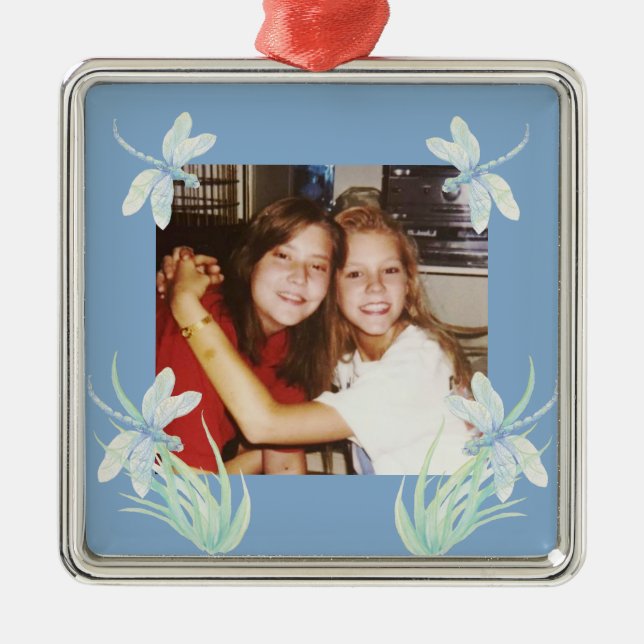 Ornamento De Metal Dragonflies de Fotografia Personalizados, Azul Ver (Frente)