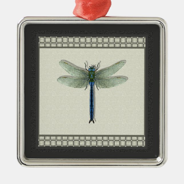 Ornamento De Metal Dragonfly Azul Elegante (Frente)