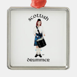 Ornamento De Metal Drummer Escocês - Kilt Azul