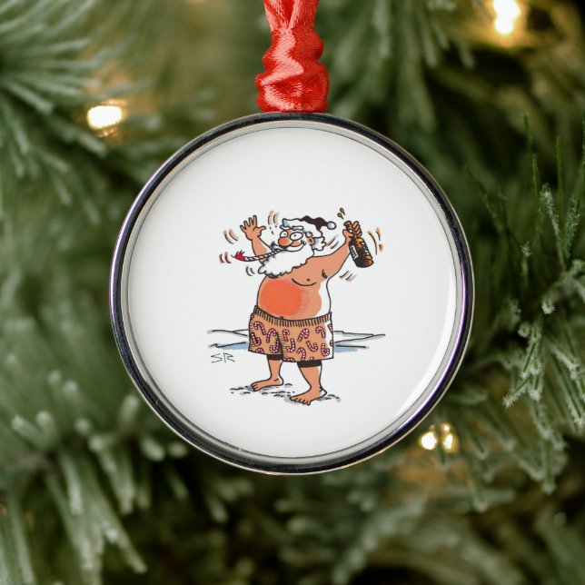 Ornamento De Metal Drunk Santa round premium ornament (Árvore)
