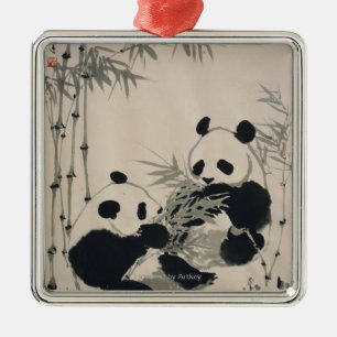 Ornamento De Metal Duas pandas
