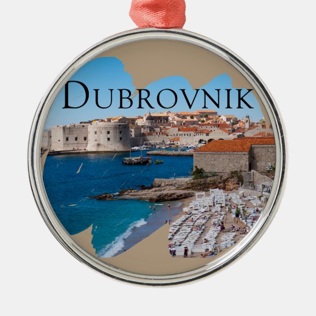 Ornamento De Metal Dubrovnik: Vista de Praia e Cidade Velha (Frente)