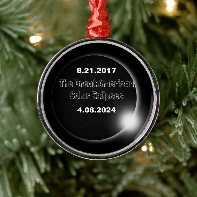 Ornamento De Metal Eclipse Solar de 2024 e 2017 com Datas Duplas (Árvore)