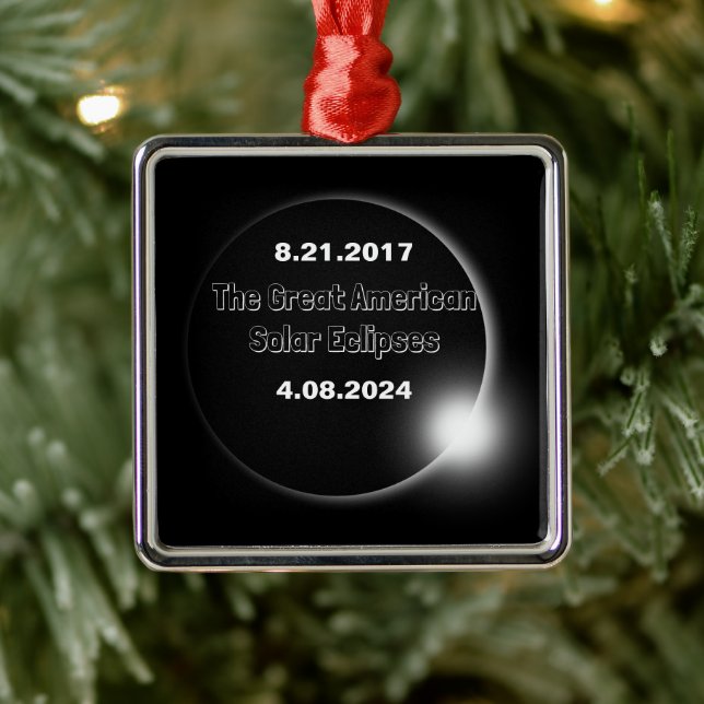 Ornamento De Metal Eclipse Solar Duplamente Datado de 2024 & 2017 (Árvore)