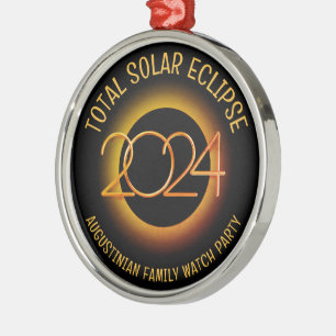 Ornamento De Metal Eclipse Total do Sol 2024 Personalizável