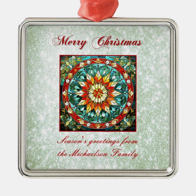 Ornamento De Metal Efeito Gluscador Verde Mandala Floral De Vidro Obt (Frente)