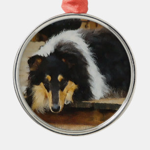 Ornamento De Metal Ela Espera Três Collie
