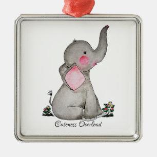Ornamento De Metal Elefante De Bebê Cuta De Aquarela Com Blush E Flor