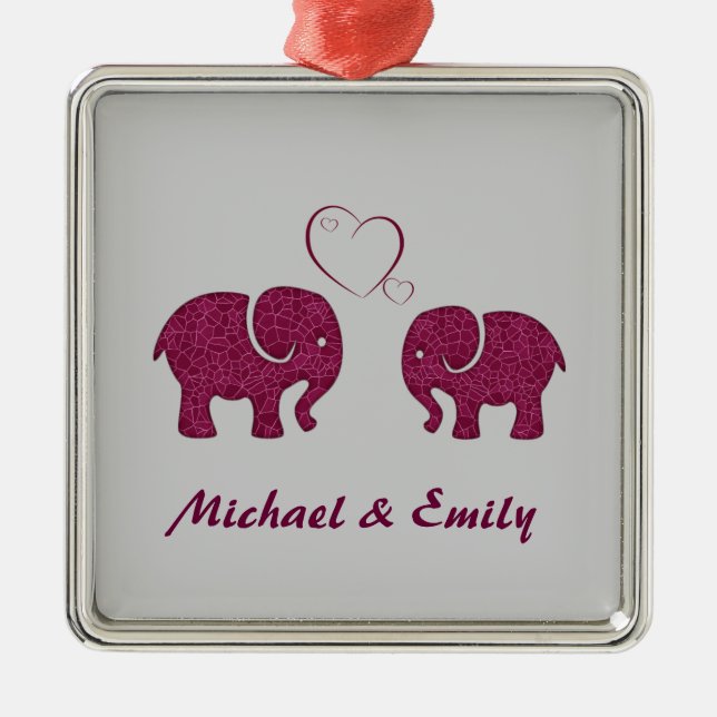 Ornamento De Metal Elefante giro no amor personalizado (Frente)