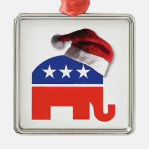 Ornamento De Metal Elefante republicano que veste um chapéu de Papai