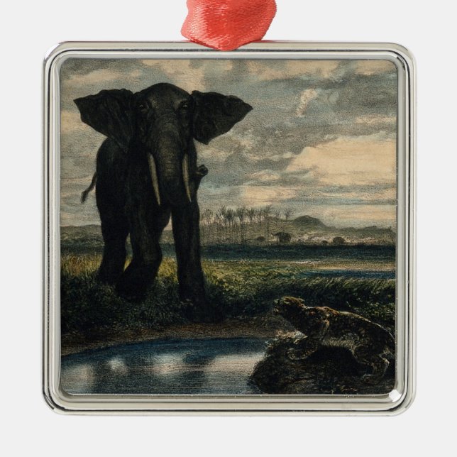 Ornamento De Metal Elefantes e Pantera no Deserto Indiano (Frente)