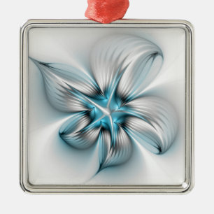 Ornamento De Metal Elegância Floral Moderna Abstrato Azul Arte Fracta
