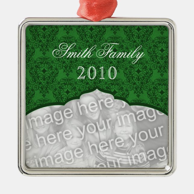 Ornamento De Metal Elegant Christmas Damask Premium Square Ornament (Frente)