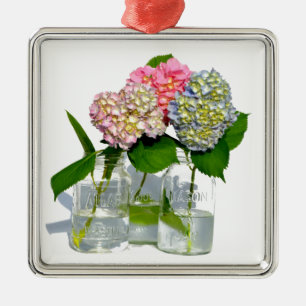 Ornamento De Metal Elegante azul verde-esverdeado hidrangea floral