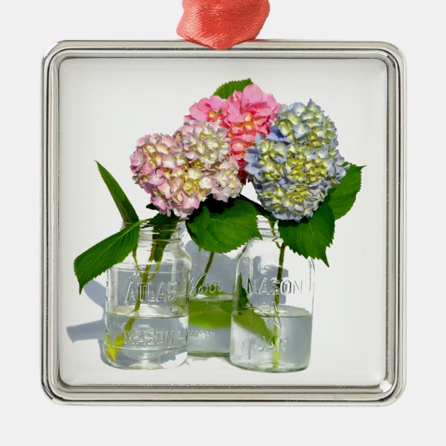 Ornamento De Metal Elegante azul verde-esverdeado hidrangea floral (Frente)