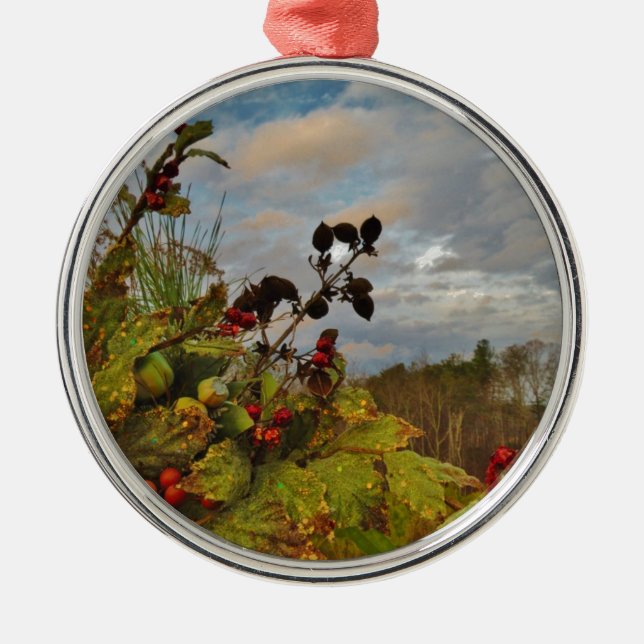 Ornamento De Metal Elegante Holly Christmas, (Frente)