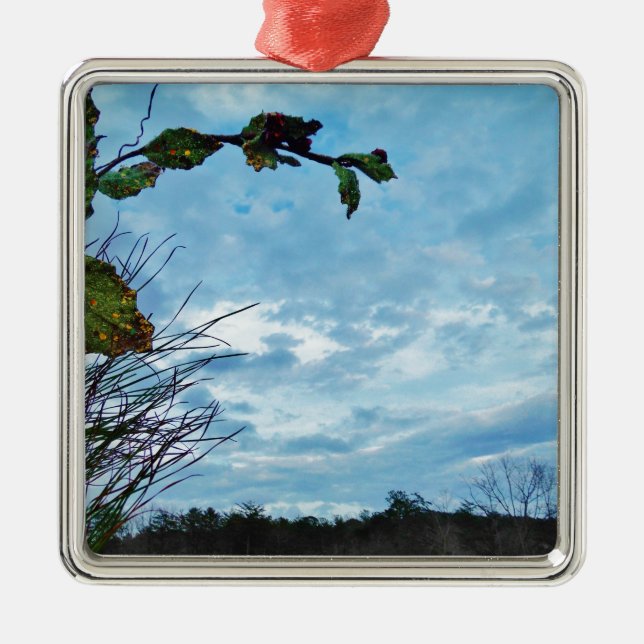 Ornamento De Metal Elegante Holly Christmas, céu azul (Frente)