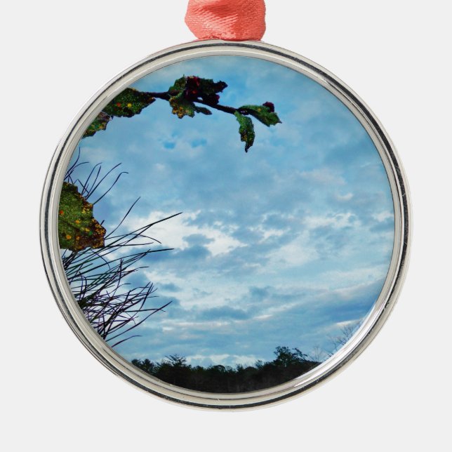 Ornamento De Metal Elegante Holly Christmas, céu azul (Frente)