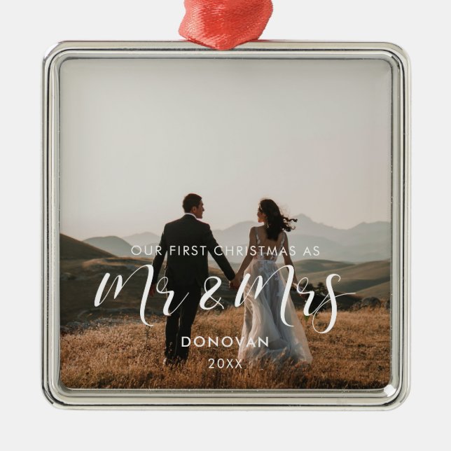 Ornamento De Metal Elegante Nossa Primeira Foto De Natal (Frente)