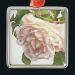 Ornamento De Metal Elegante, poeirento, cor de laranja branca, rosa f<br><div class="desc">Uma bela design de colheita de rosas românticas de pêssego de marfim azuladas, enquadrada em folhas verdes.</div>