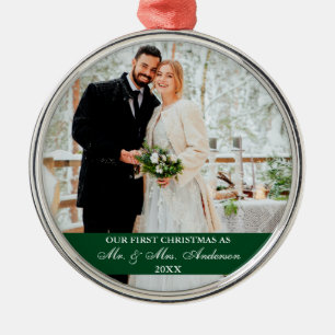 Ornamento De Metal Elegante Roteiro Nosso Primeiro Verde De Natal