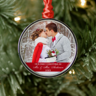 Ornamento De Metal Elegante Roteiro Nosso Primeiro Vermelho De Natal